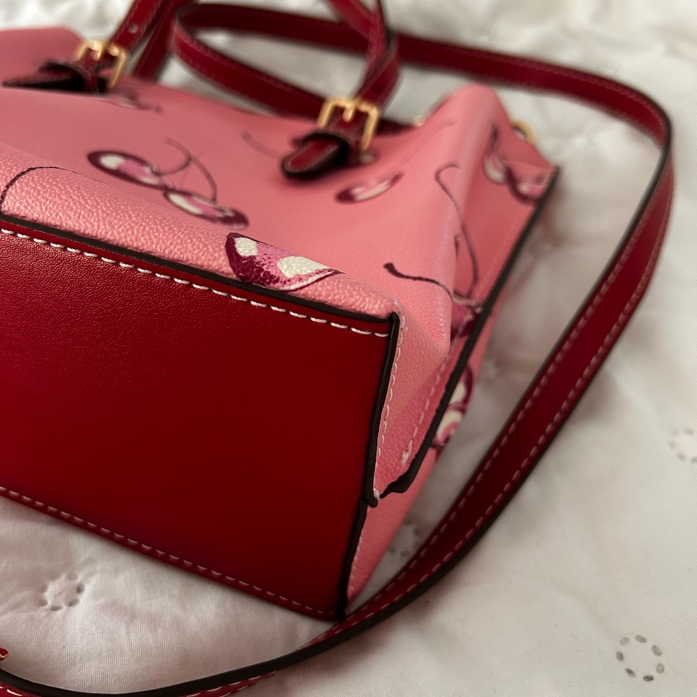 Coach Pink Cherry-Print Mini Tote with Red Accents - Picture 6 of 6